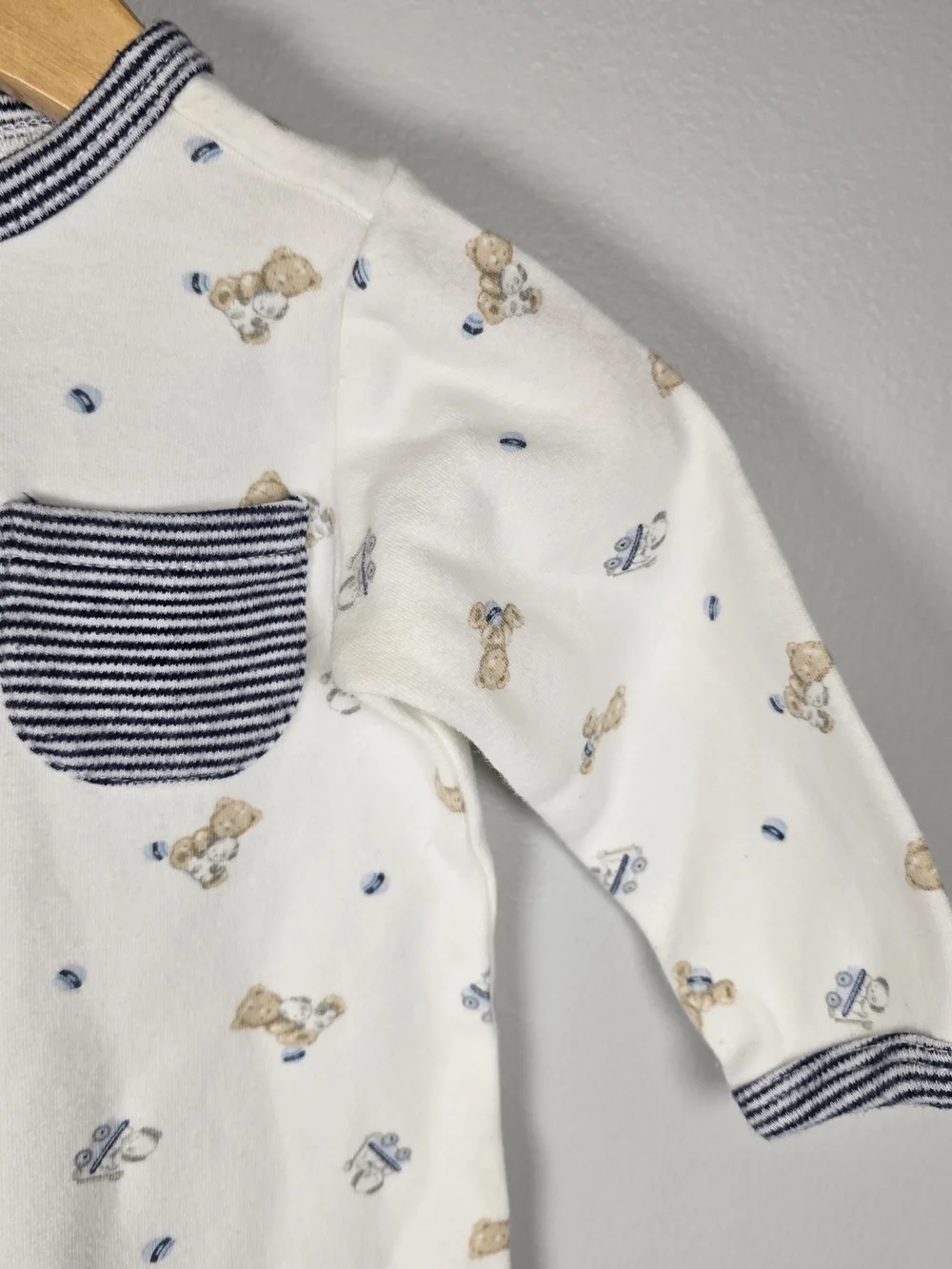 First Impressions White Footed One-Piece with Navy Trim and Puppy Print